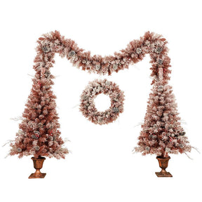 Christmas 4-Piece Set, Garland, Wreath and 2 Entrance Trees, Brown