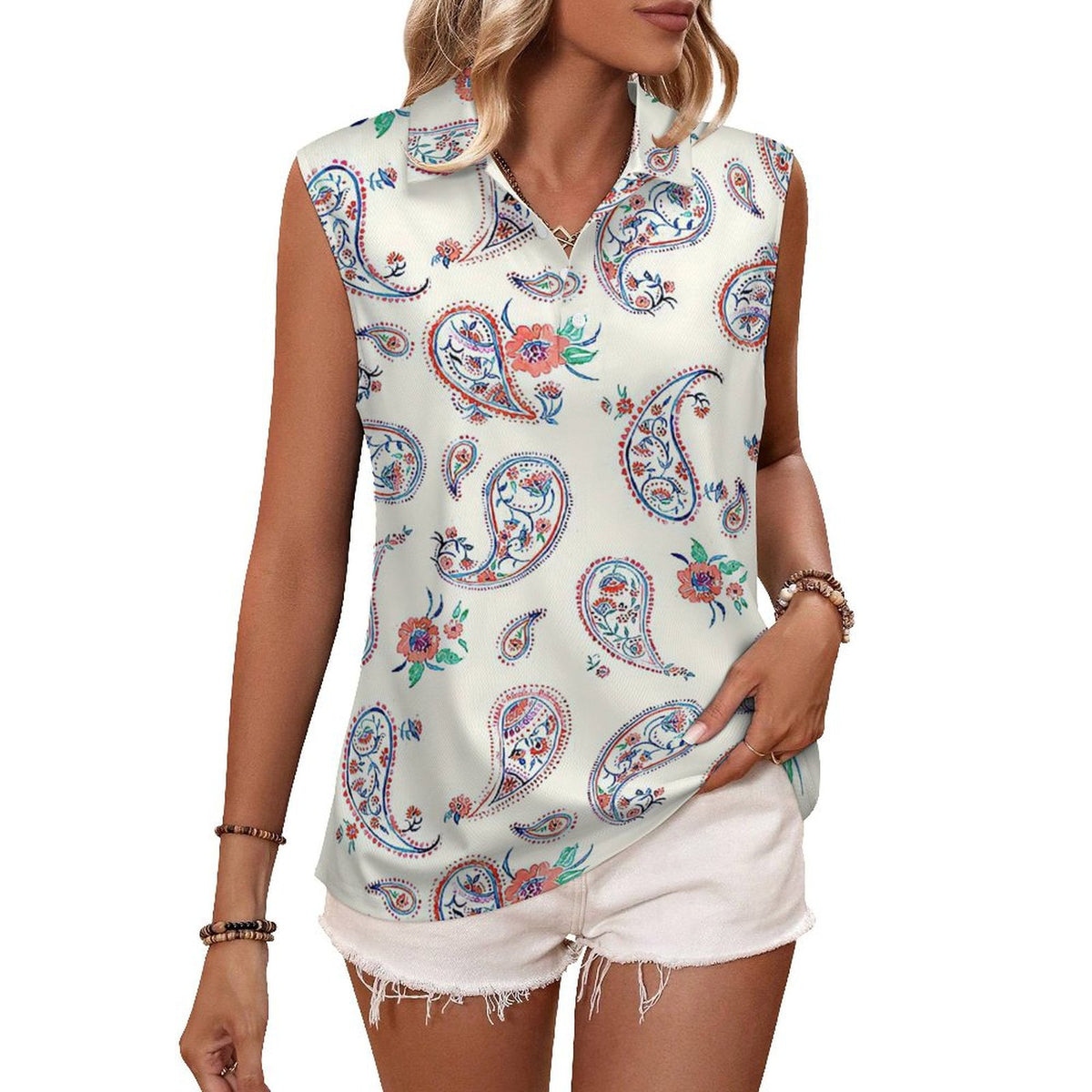 Retro Sleeveless Tank Top Paisley Vintage Floral