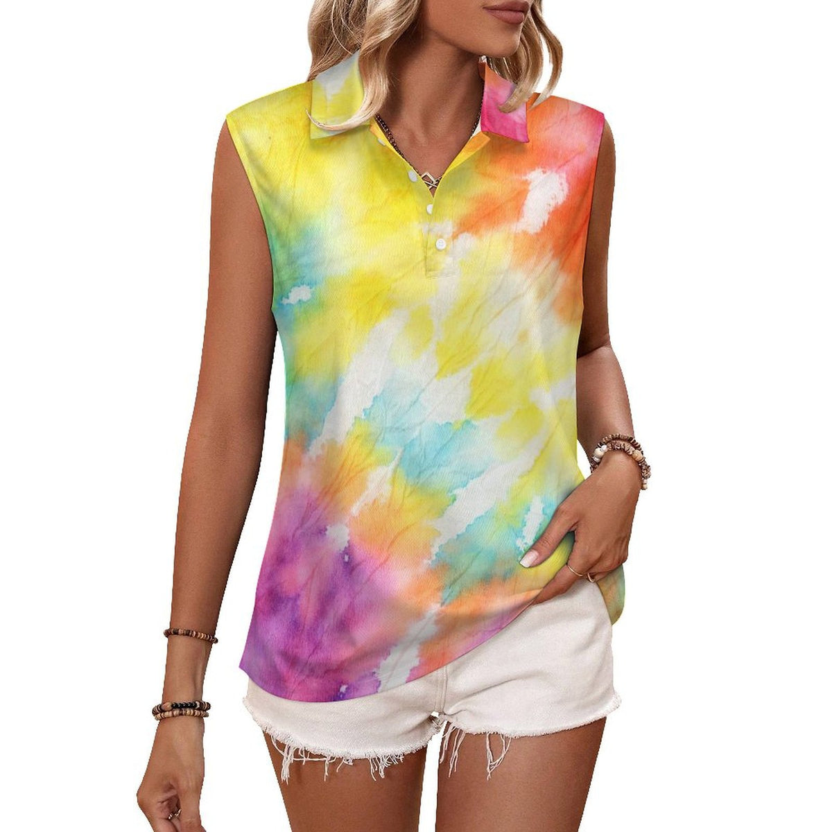 Sleeveless Tank Top Tie Dyed Pattern