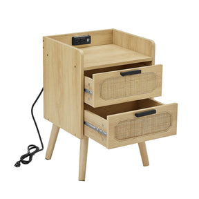 Rattan Nightstand with Socket