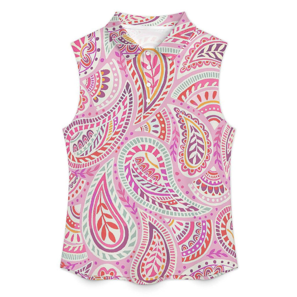 Retro Sleeveless Tank Top Pink Paisley  Print