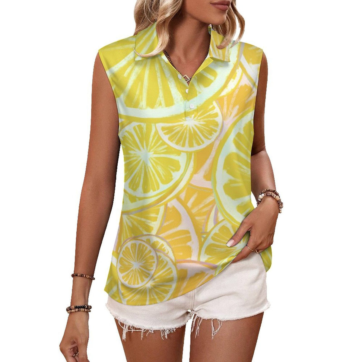 Summer fruits Sleeveless Tank Top Yellow Lemon Slice Pattern