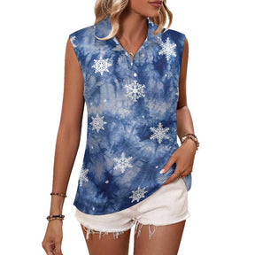 Sleeveless Tank Top Tie-dye Blue Snowflake