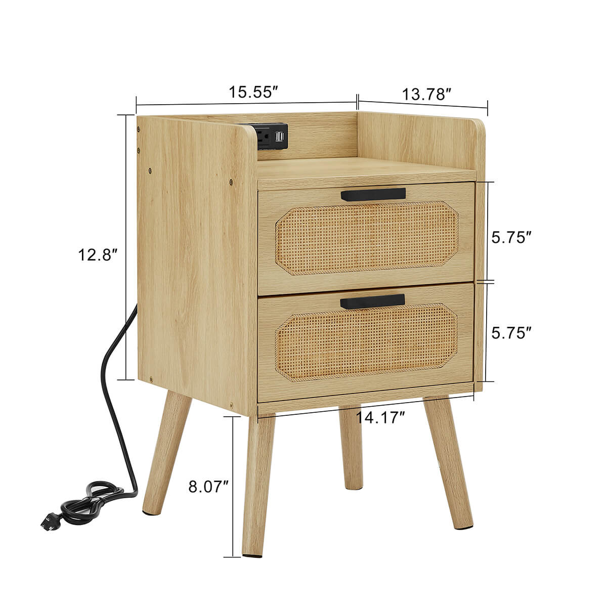 Rattan Nightstand with Socket