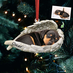 Pet Acrylic Ornament - Pet Lover Gifts - Sleeping Pet Within Angel Wings - Custom Ornament from Photo