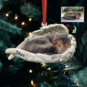 Pet Acrylic Ornament - Pet Lover Gifts - Sleeping Pet Within Angel Wings - Custom Ornament from Photo