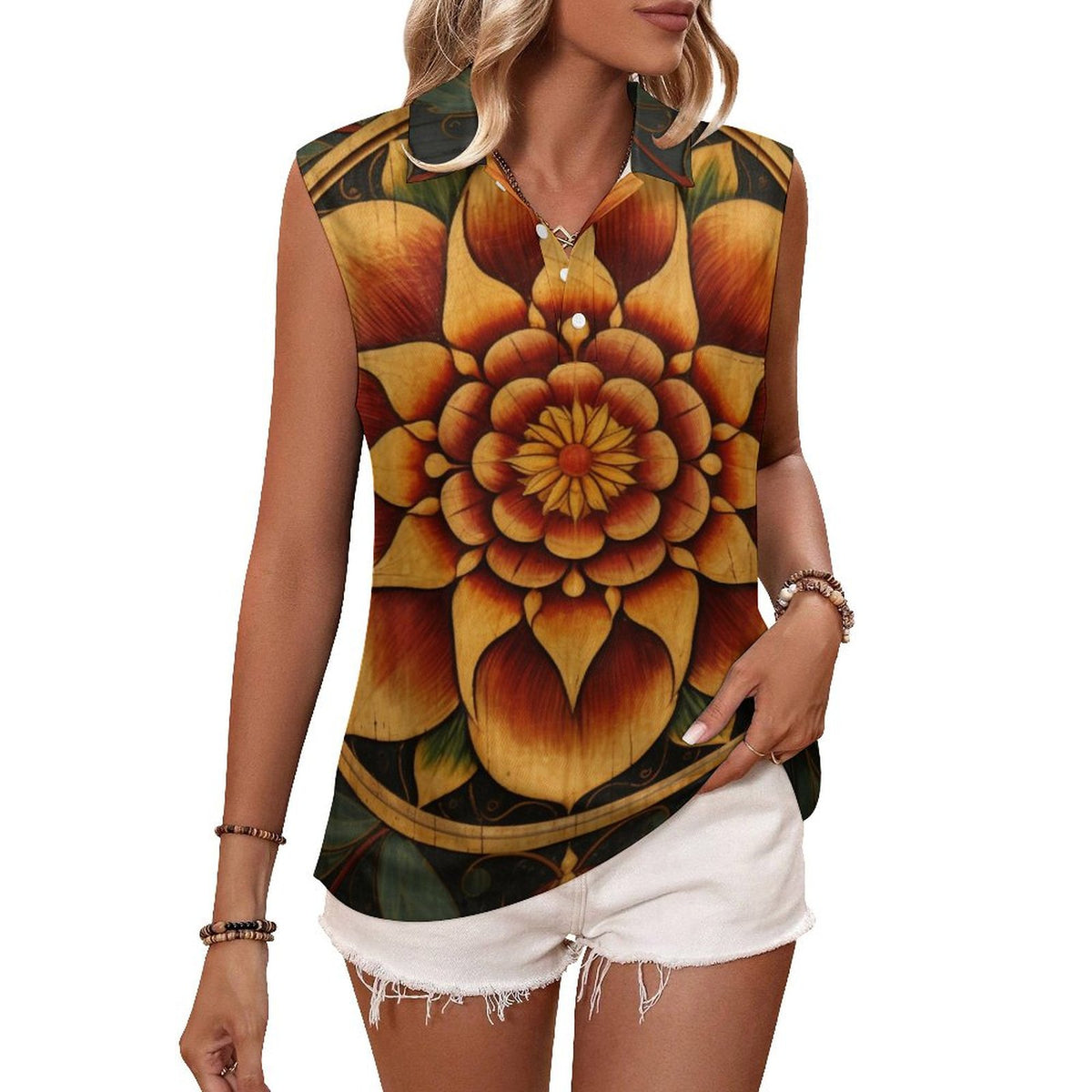 Sleeveless Collared Tank Top 013