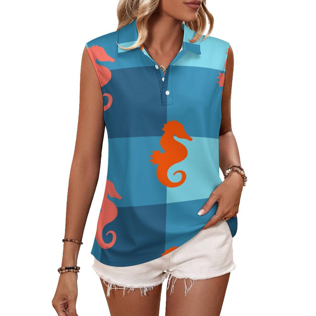 Summer vibes Sleeveless Tank Top Seahorse, Geometry