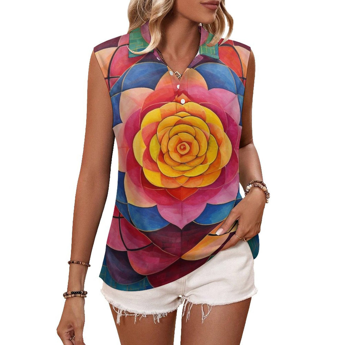 Sleeveless Collared Tank Top 050