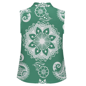 Retro Sleeveless Tank Top Paisley Texture Green Repeat Tile