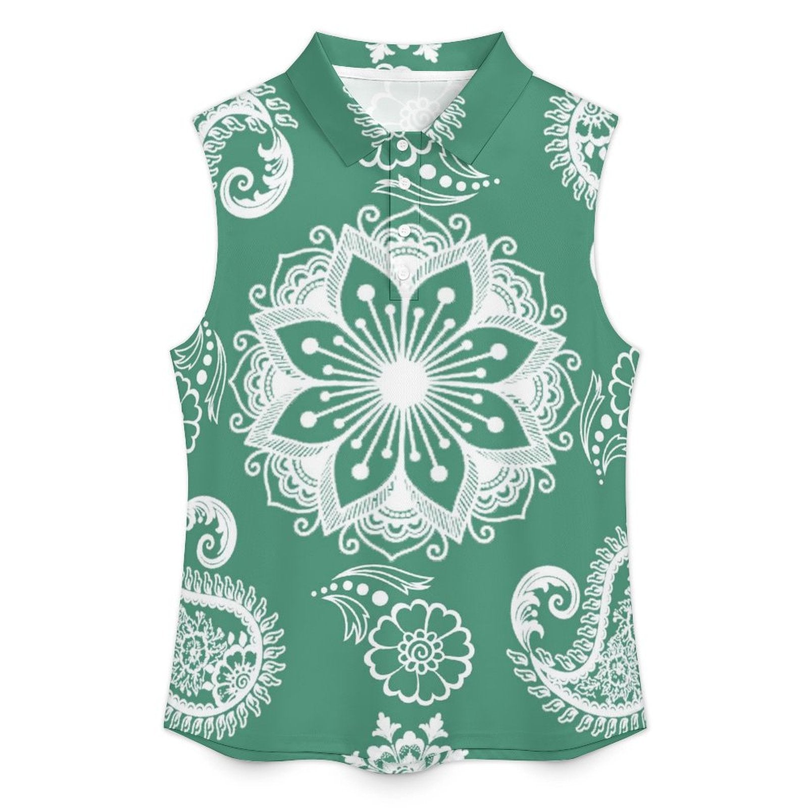 Retro Sleeveless Tank Top Paisley Texture Green Repeat Tile