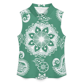 Retro Sleeveless Tank Top Paisley Texture Green Repeat Tile