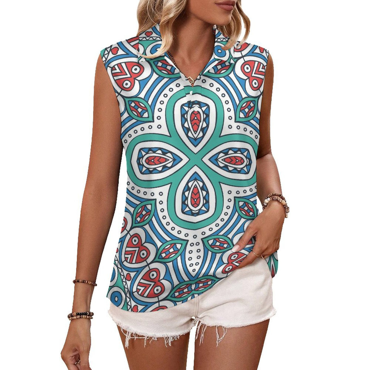 Retro Sleeveless Tank Top Chinese Style Repeating Pattern