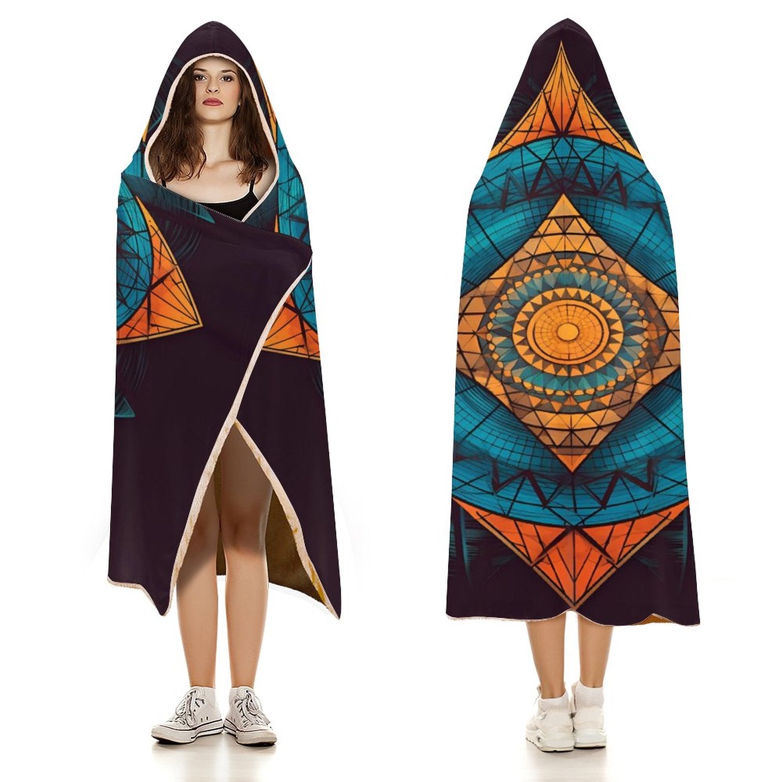 Manta con capucha geométrica