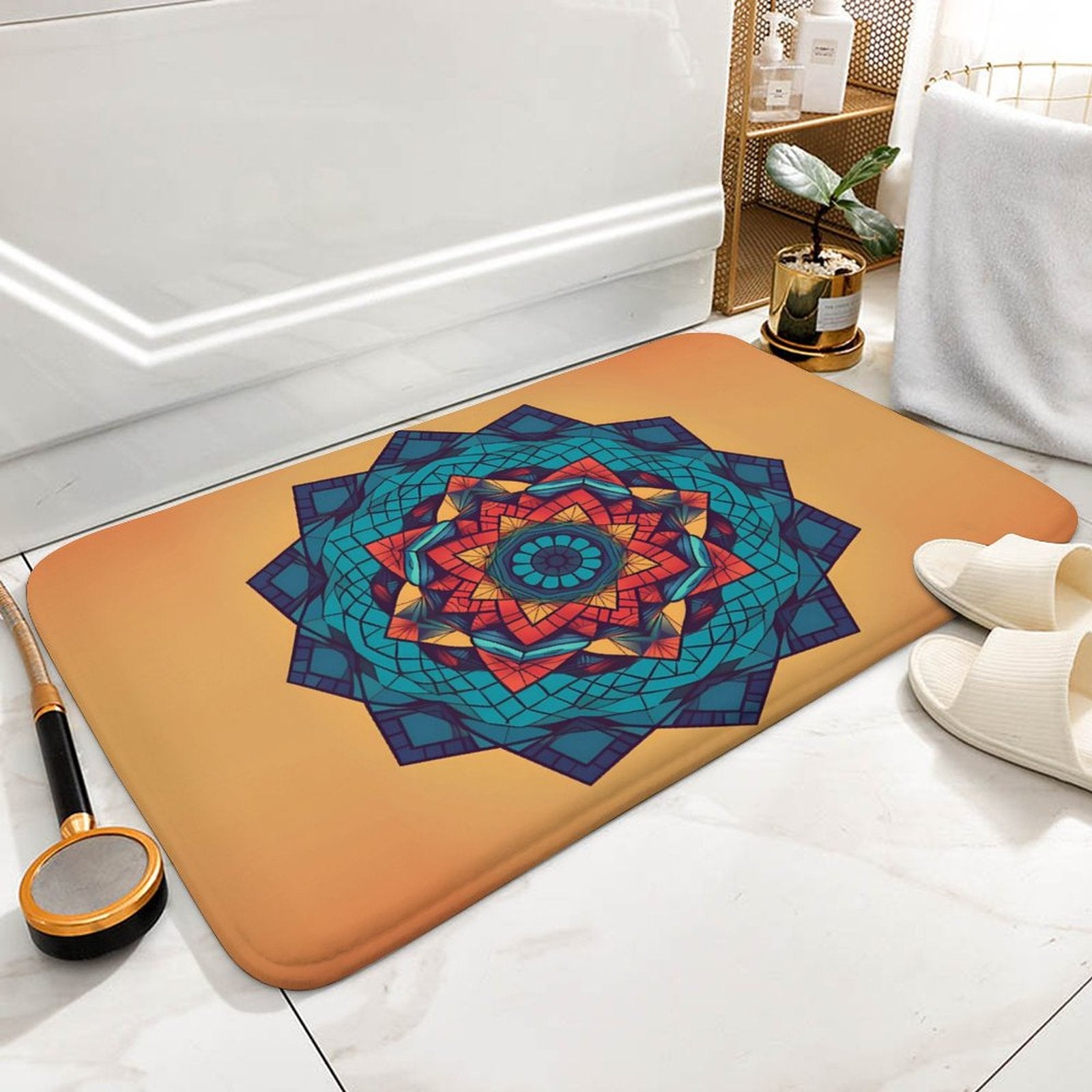 Geometric Coral Velvet Rug