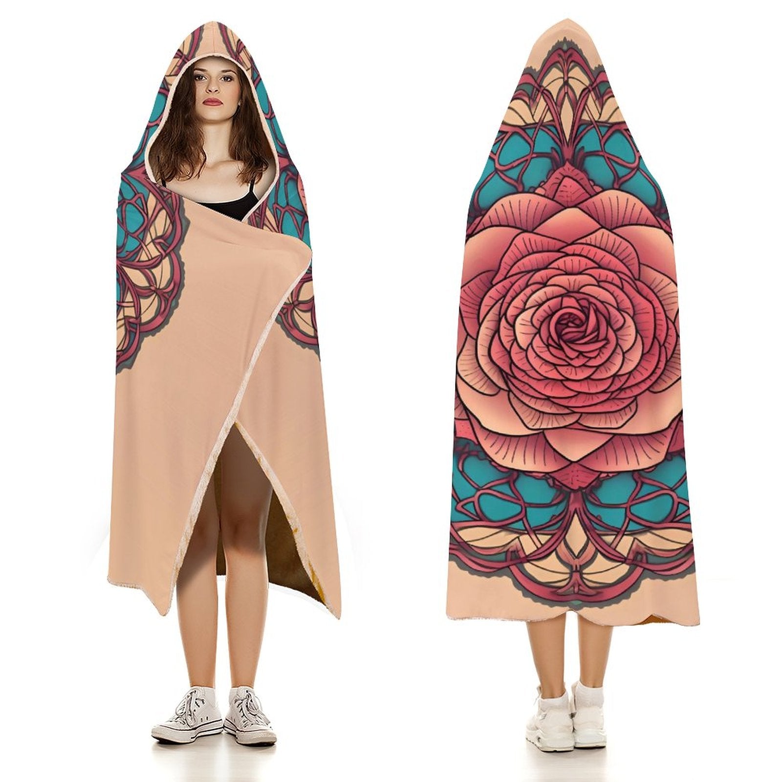 Manta con capucha de rosas