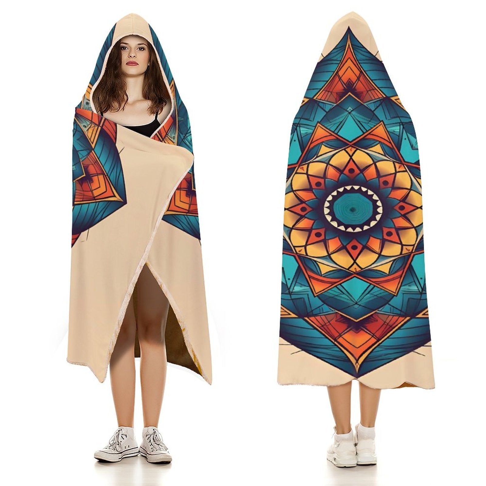 Manta con capucha geométrica