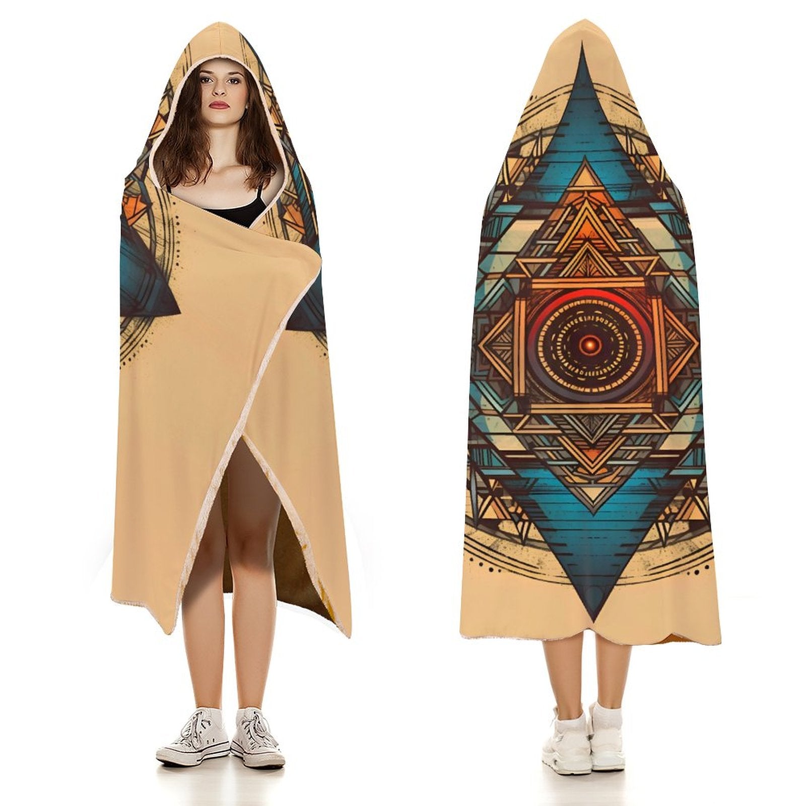 Manta con capucha geométrica
