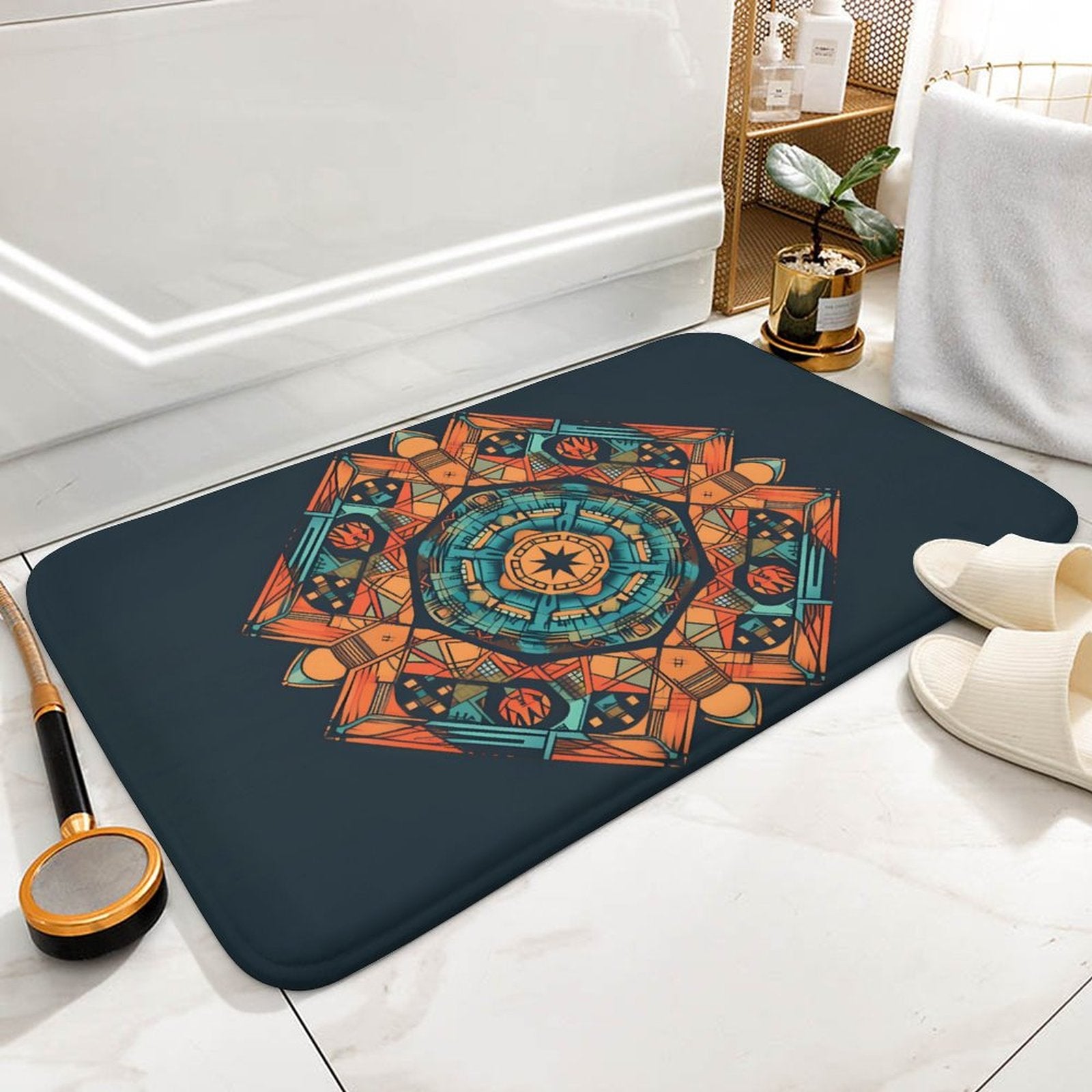 Geometric Coral Velvet Rug