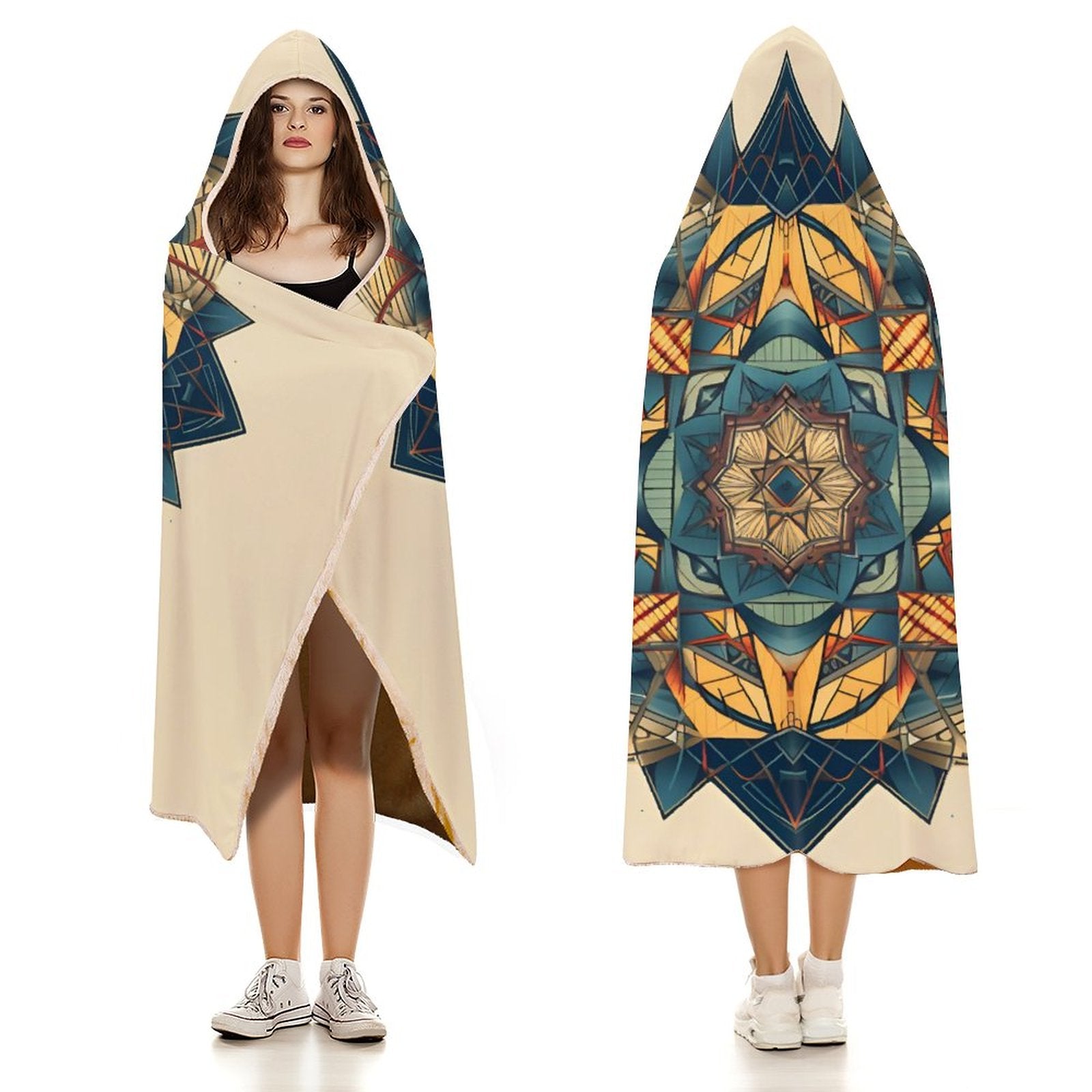 Manta con capucha geométrica