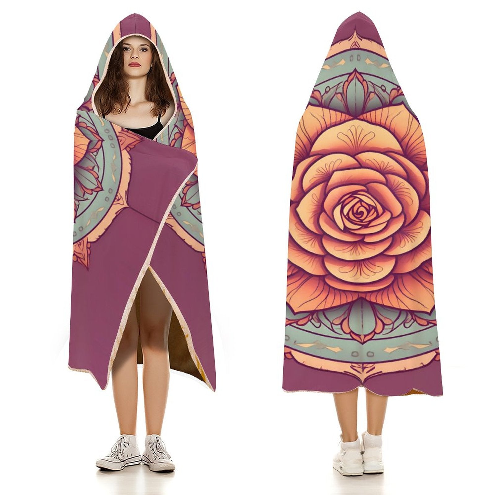 Manta con capucha de rosas
