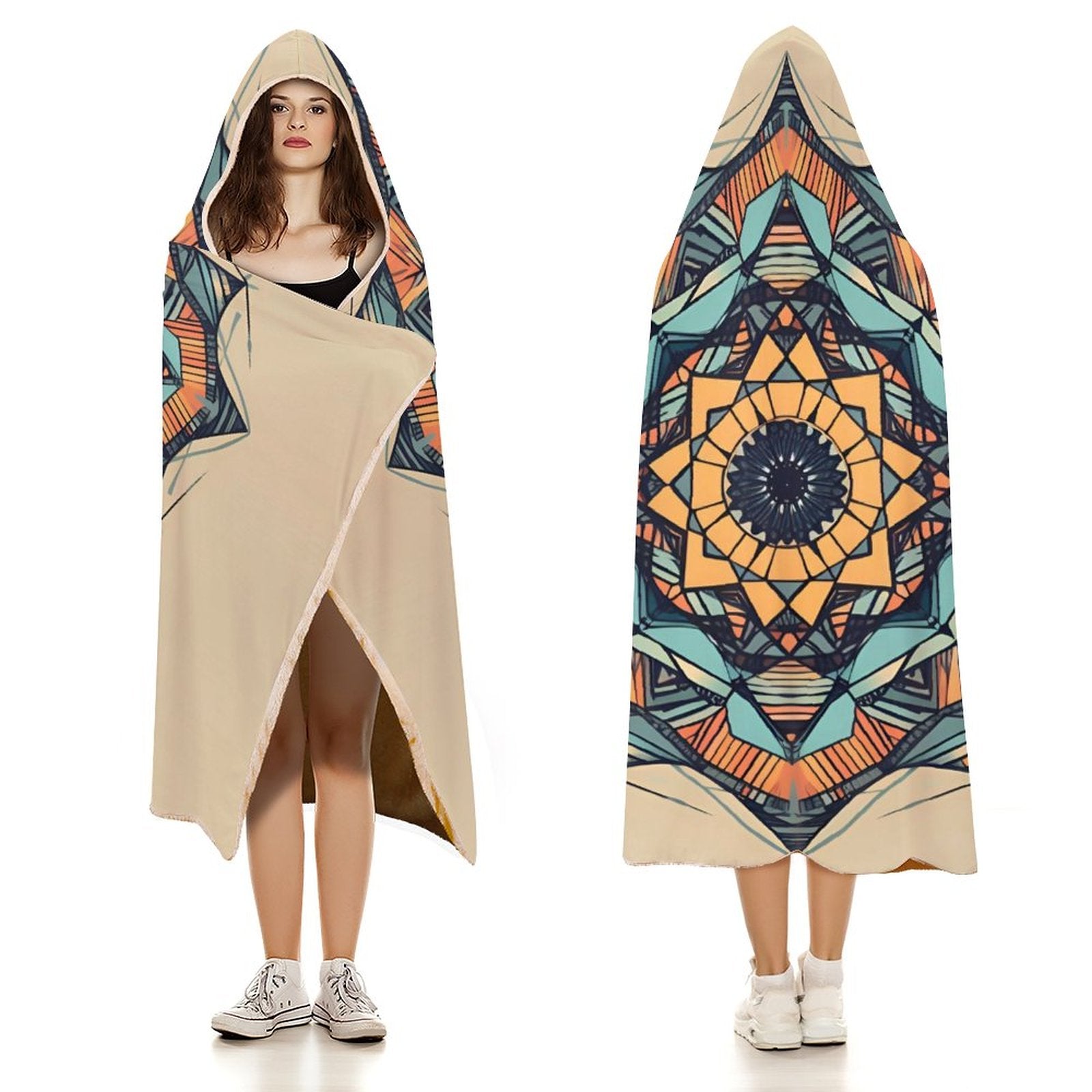 Manta con capucha geométrica