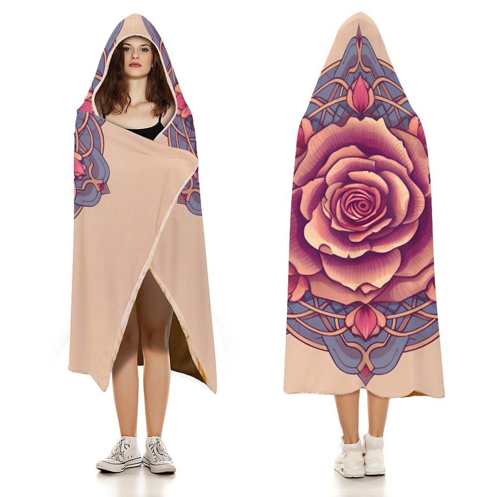 Manta con capucha de rosas