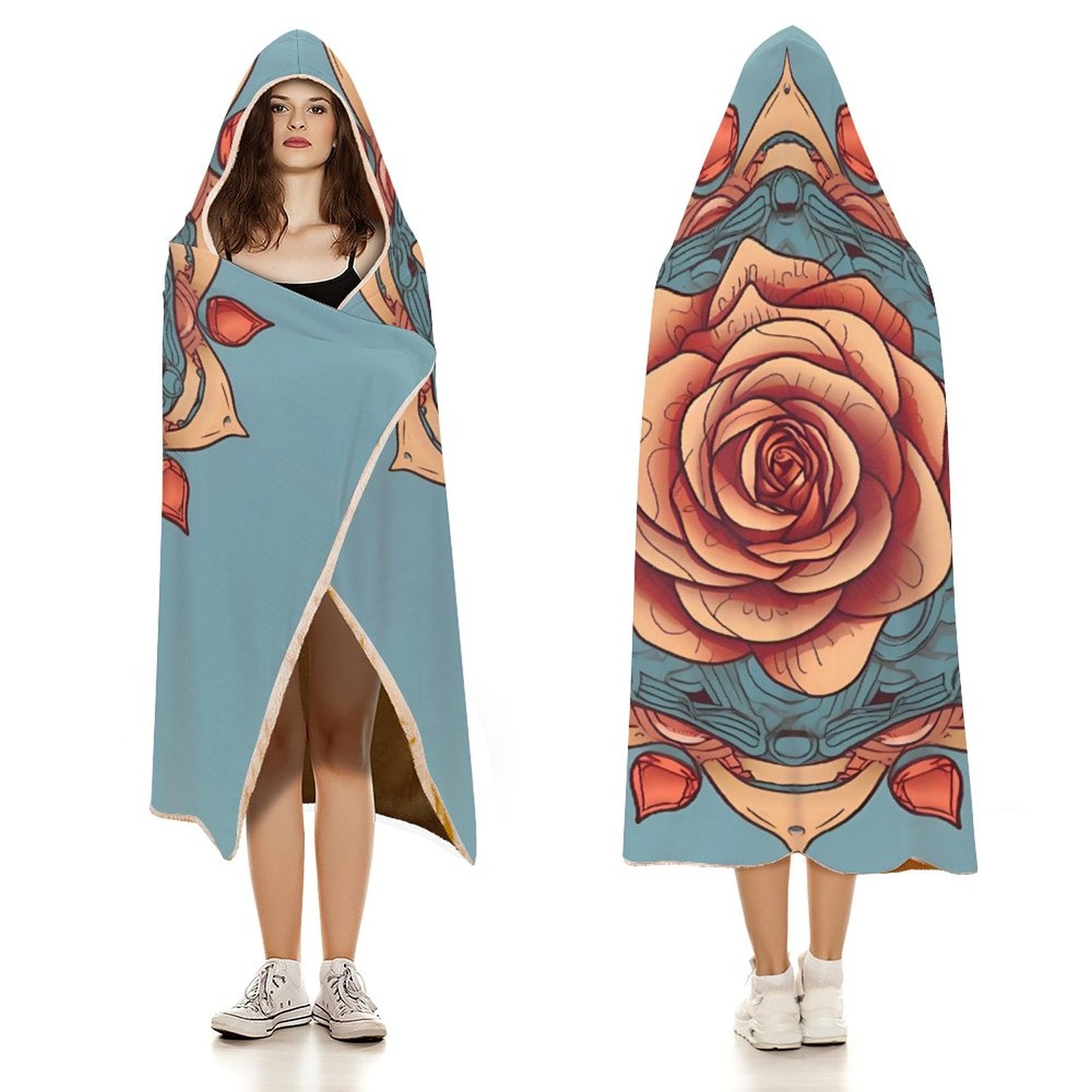 Manta con capucha de rosas