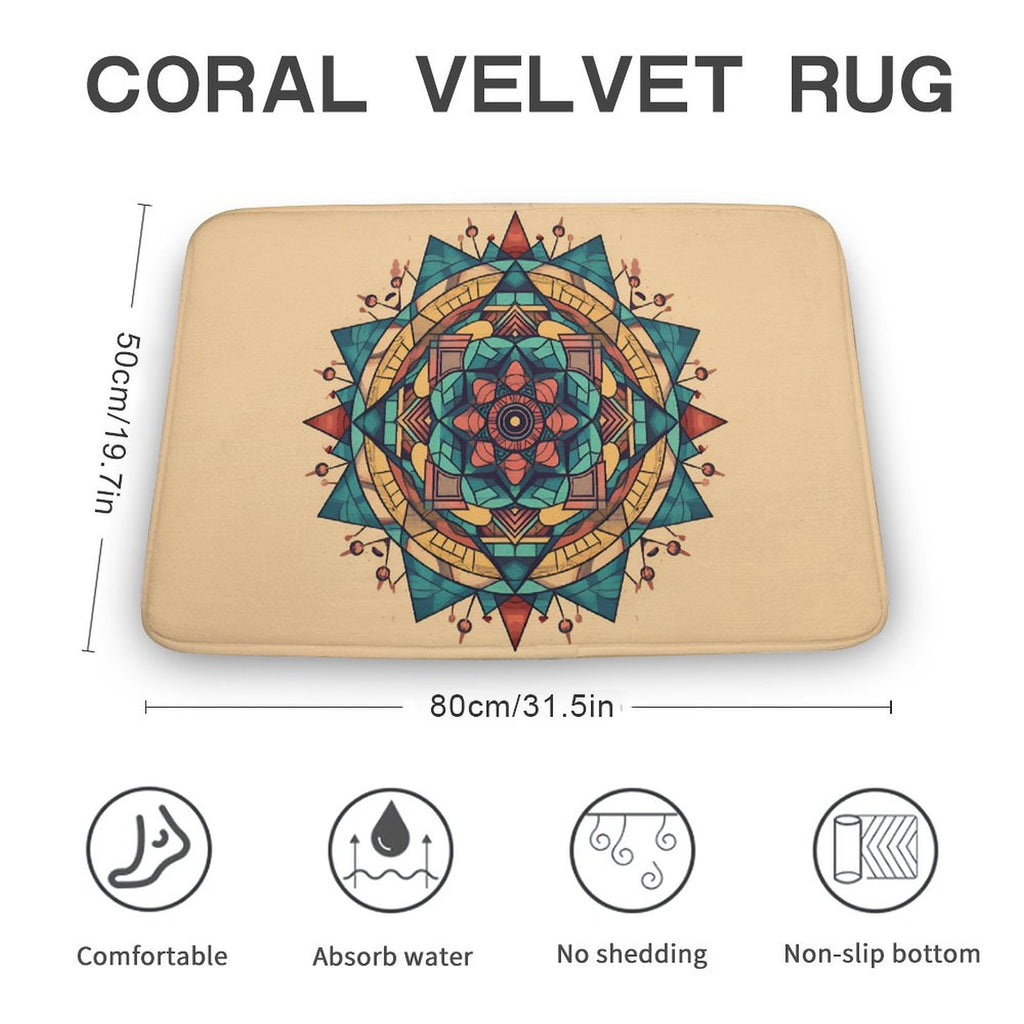 Alfombra geométrica de terciopelo coral