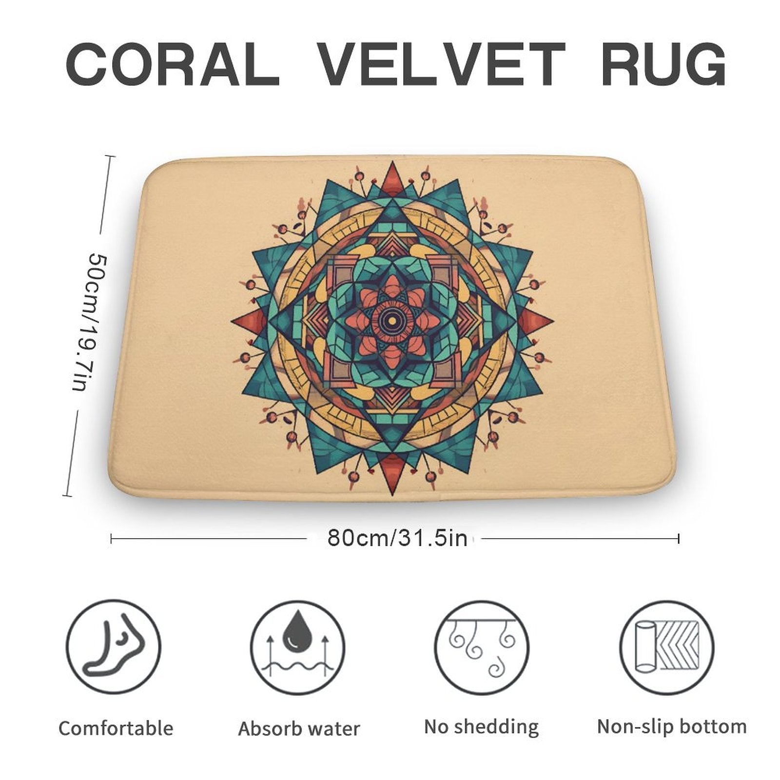 Alfombra geométrica de terciopelo coral
