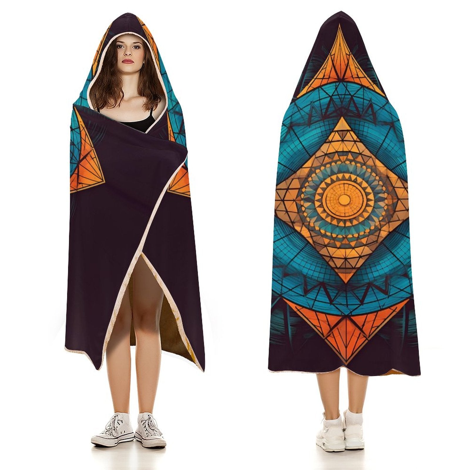 Manta con capucha geométrica