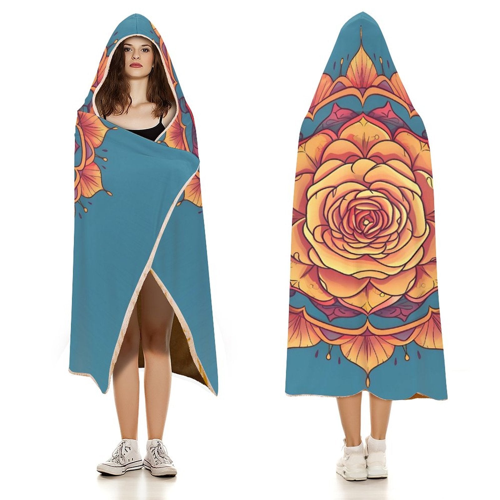 Manta con capucha de rosas