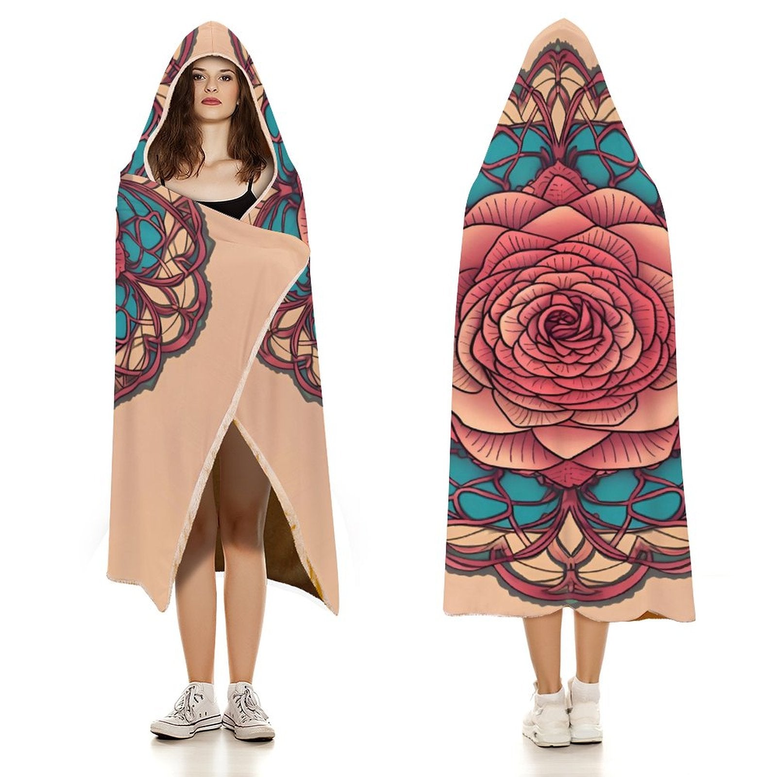 Manta con capucha de rosas
