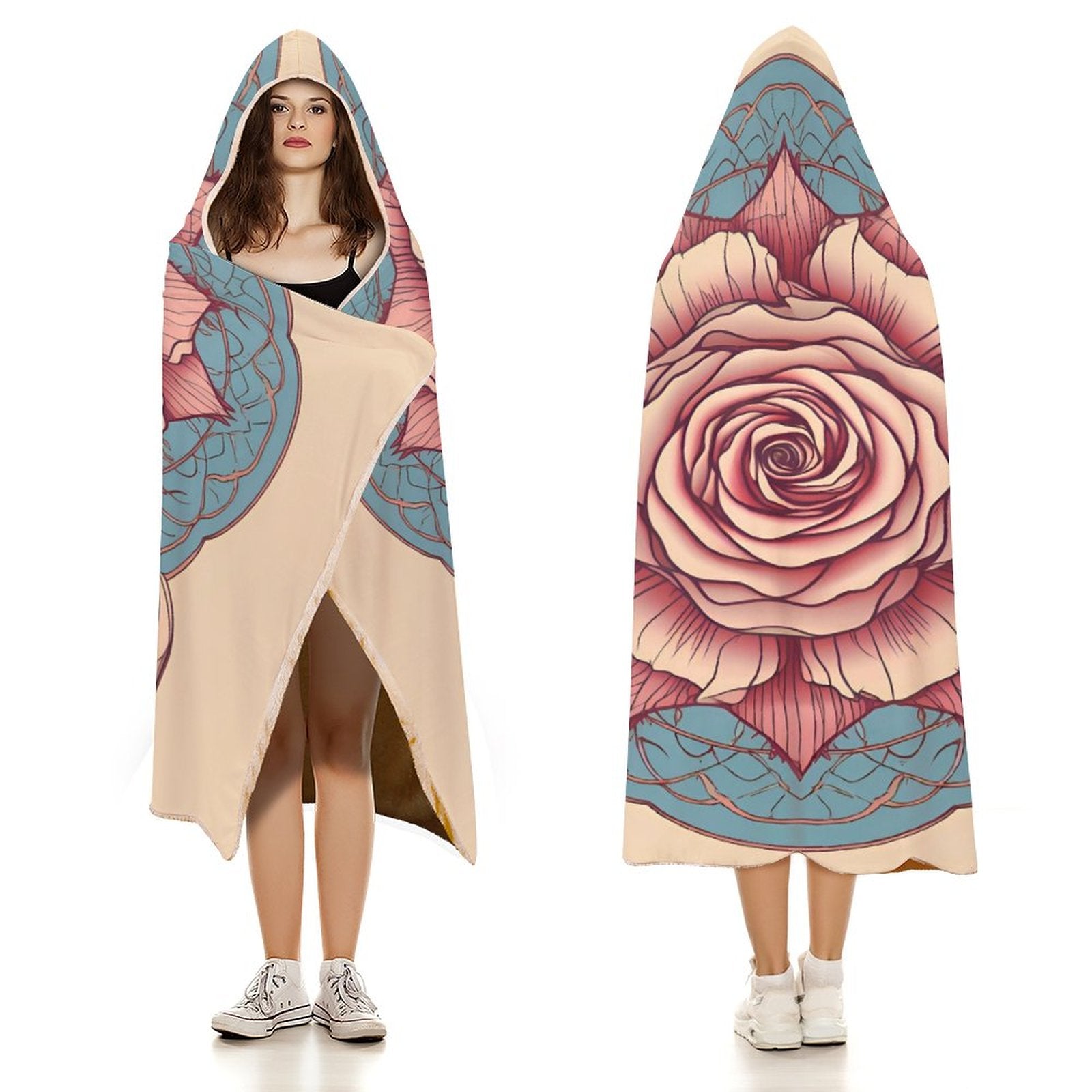 Manta con capucha de rosas