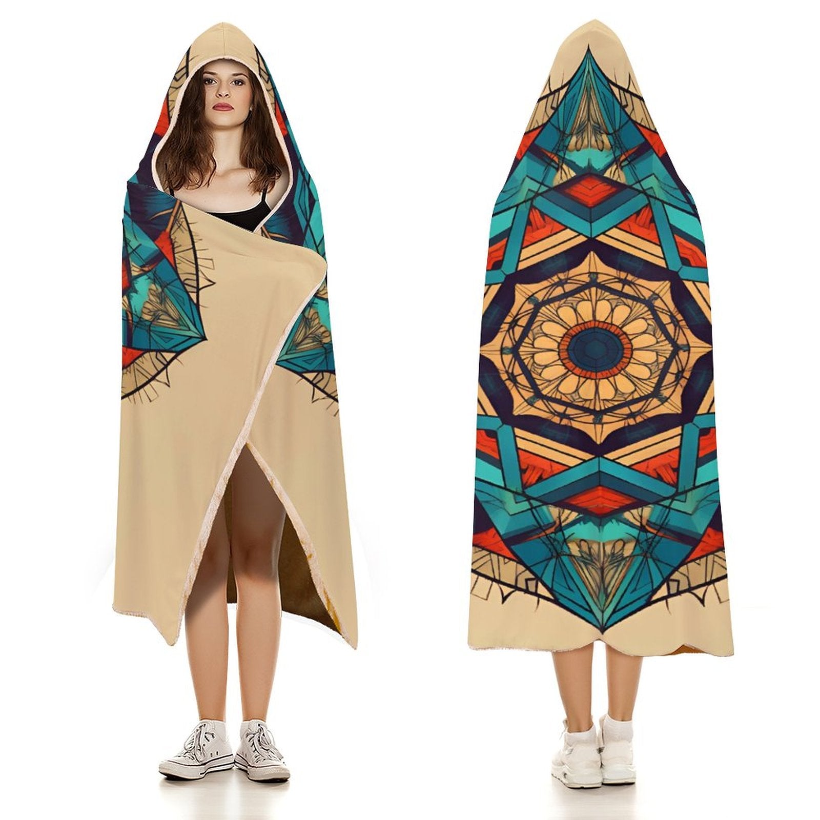 Manta con capucha geométrica
