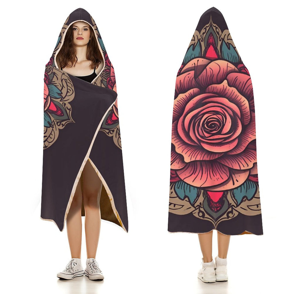 Manta con capucha de rosas