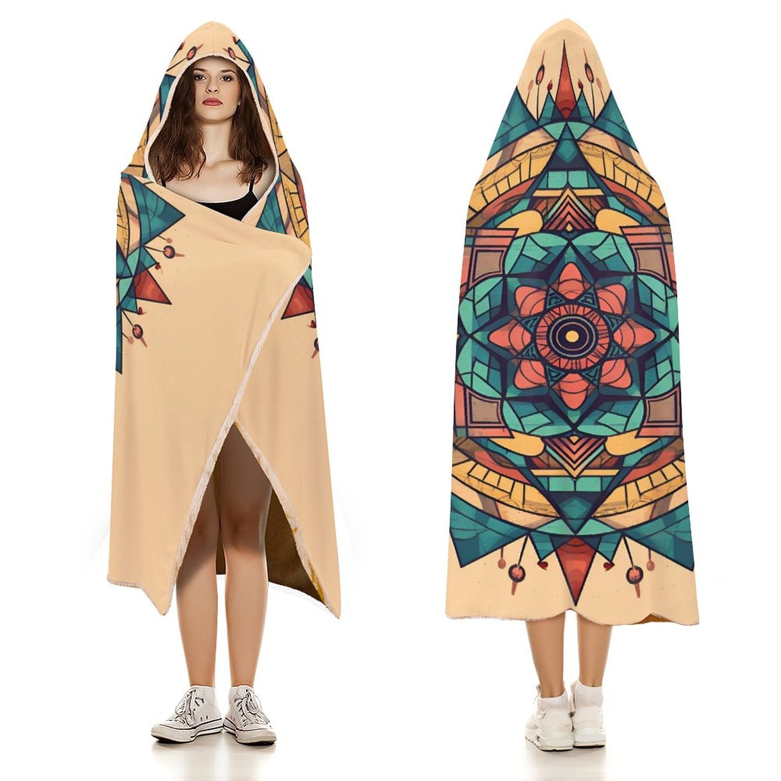 Manta con capucha geométrica