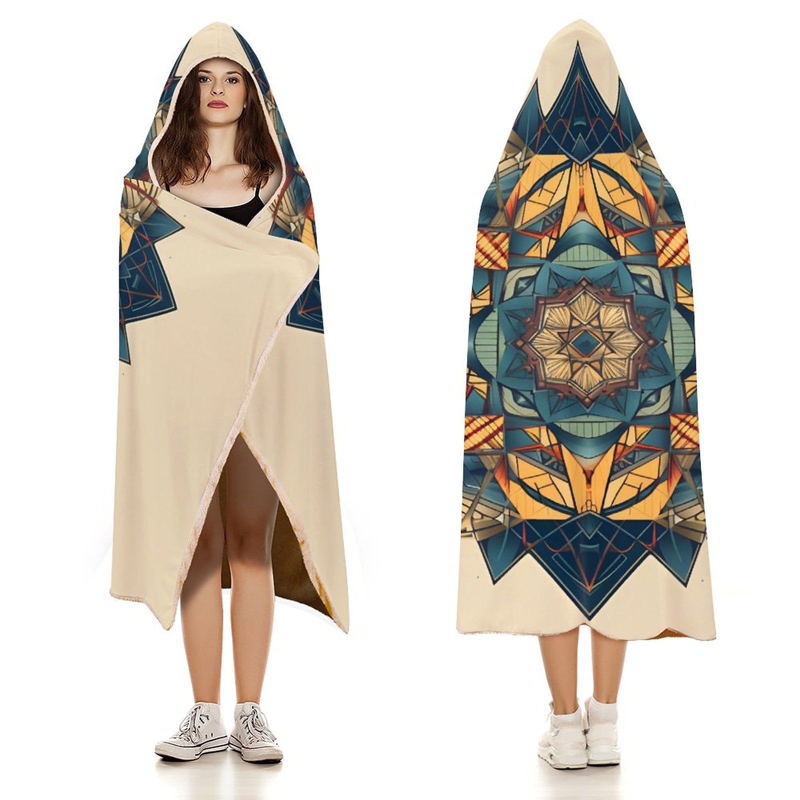 Manta con capucha geométrica