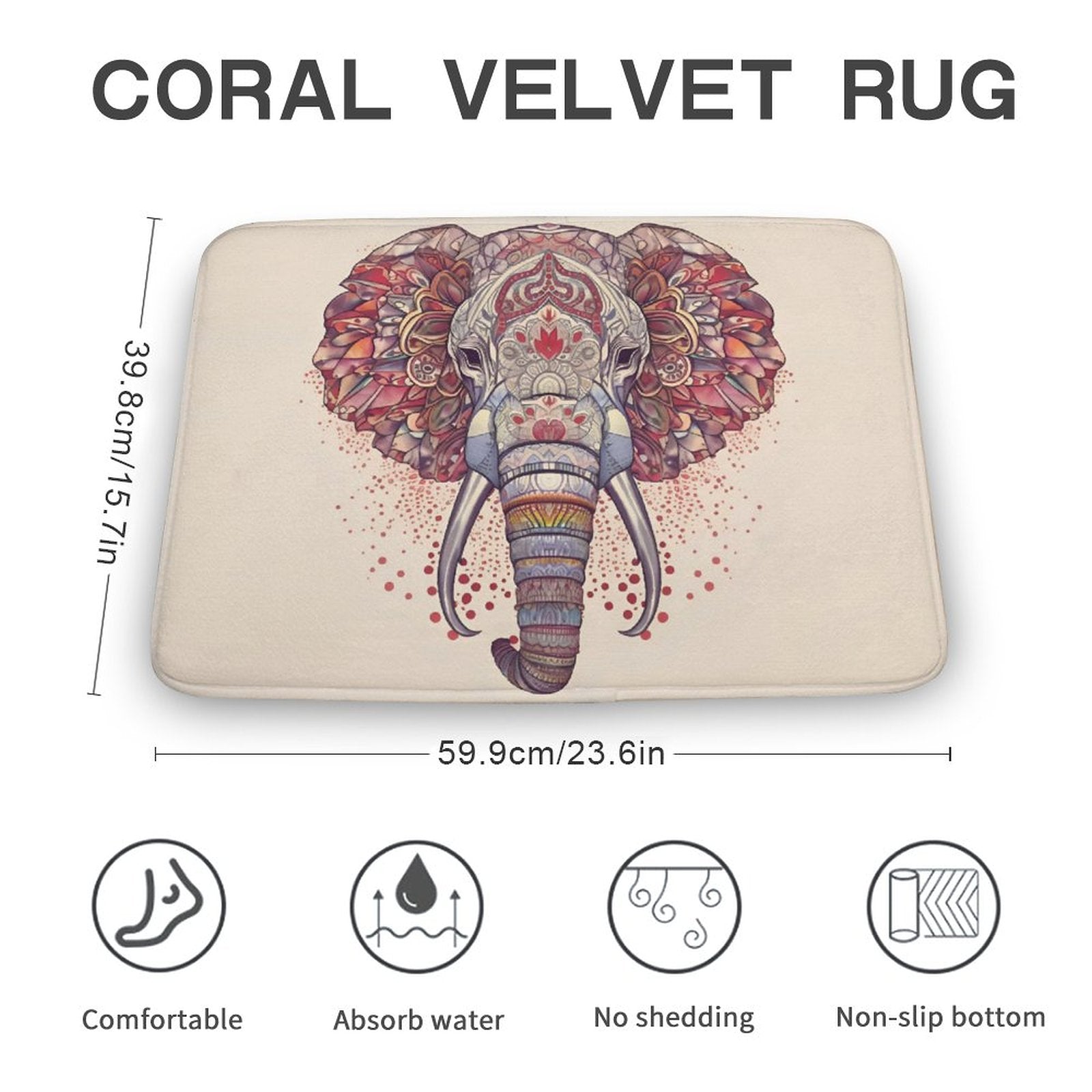 Elephant Coral Velvet Rug