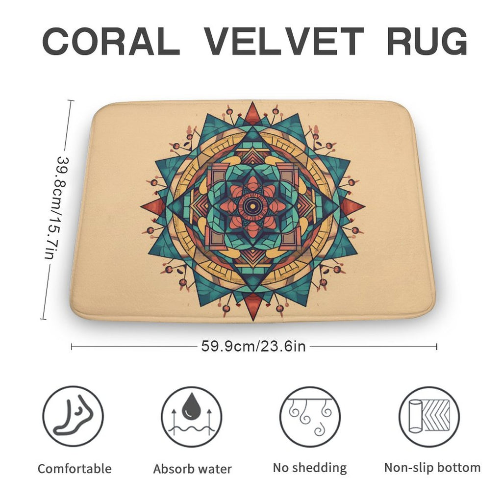 Alfombra geométrica de terciopelo coral
