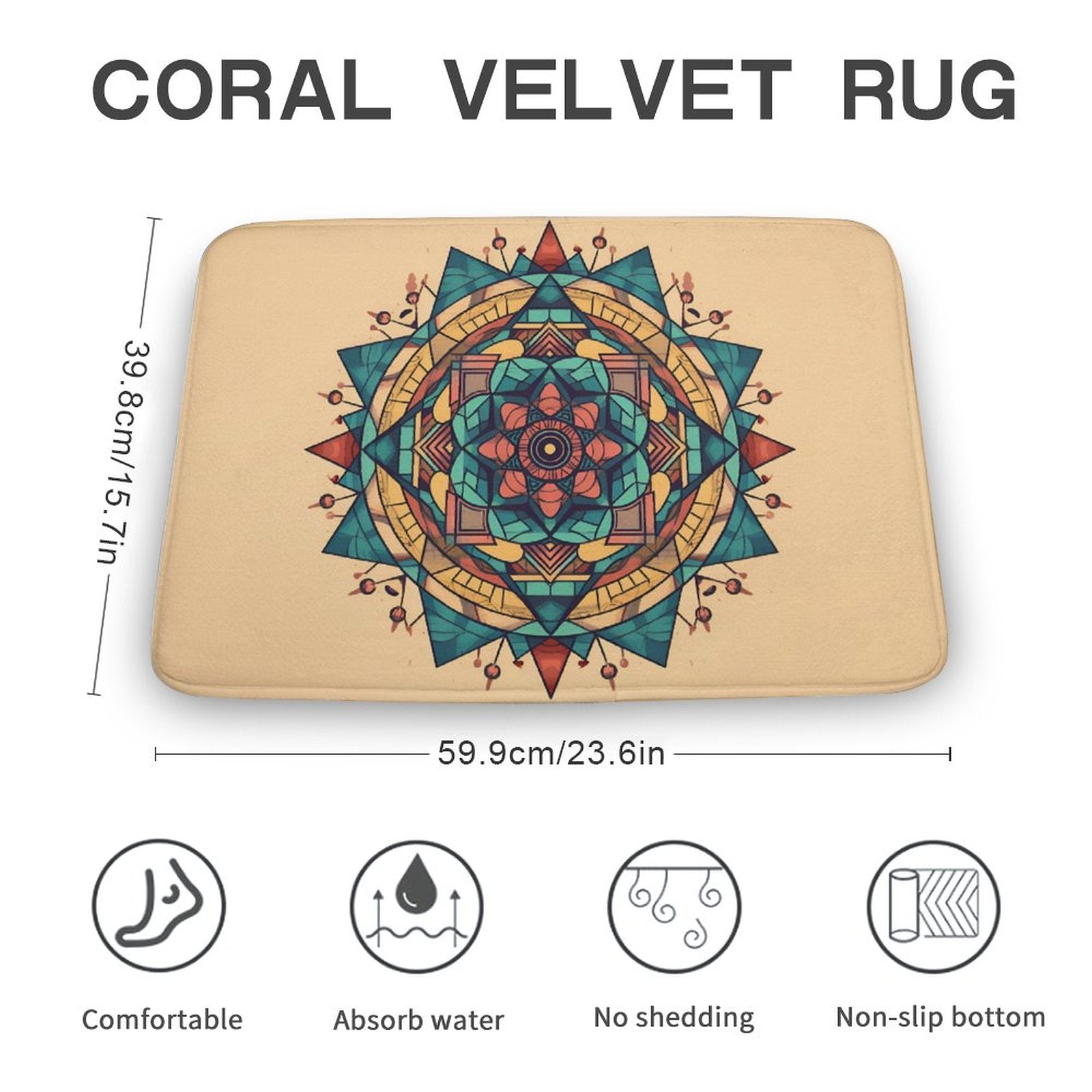 Alfombra geométrica de terciopelo coral