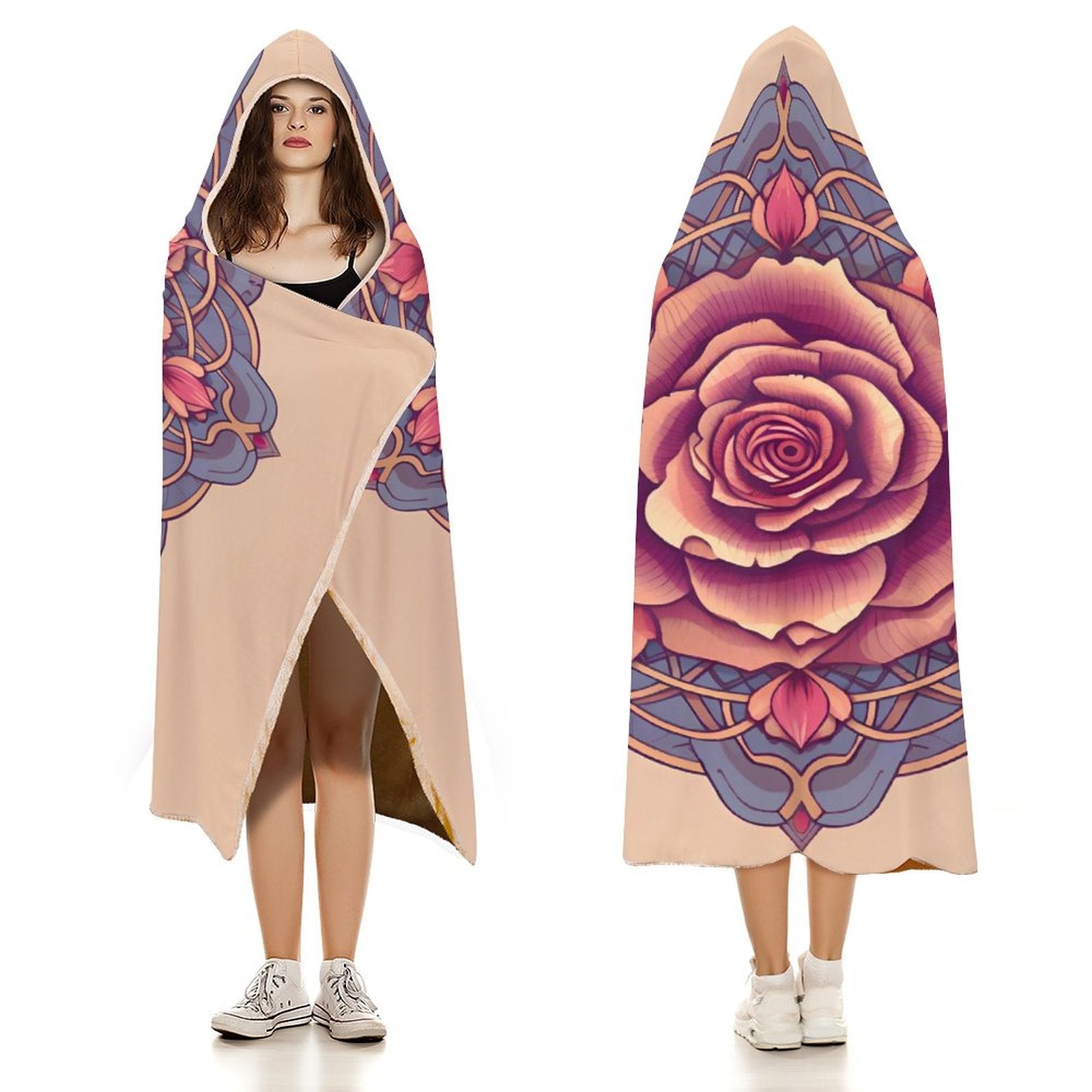 Manta con capucha de rosas