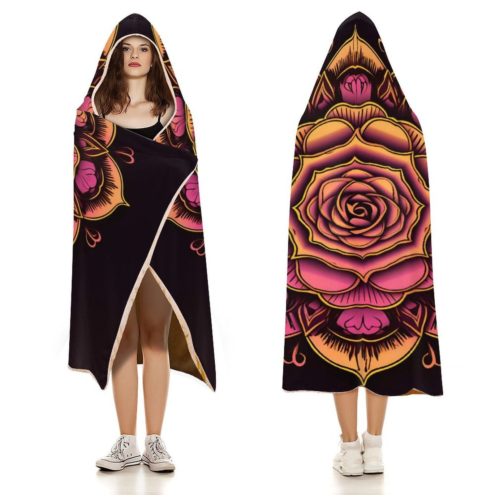 Manta con capucha de rosas