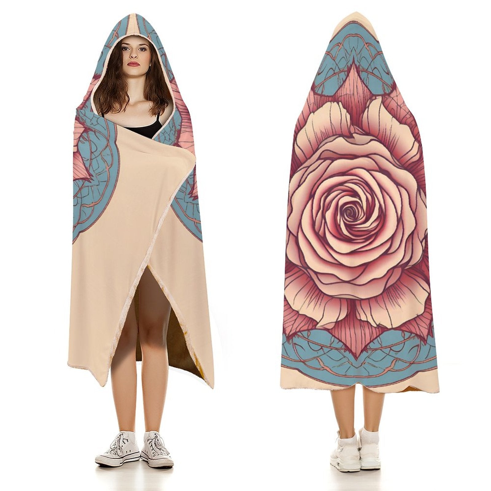 Manta con capucha de rosas