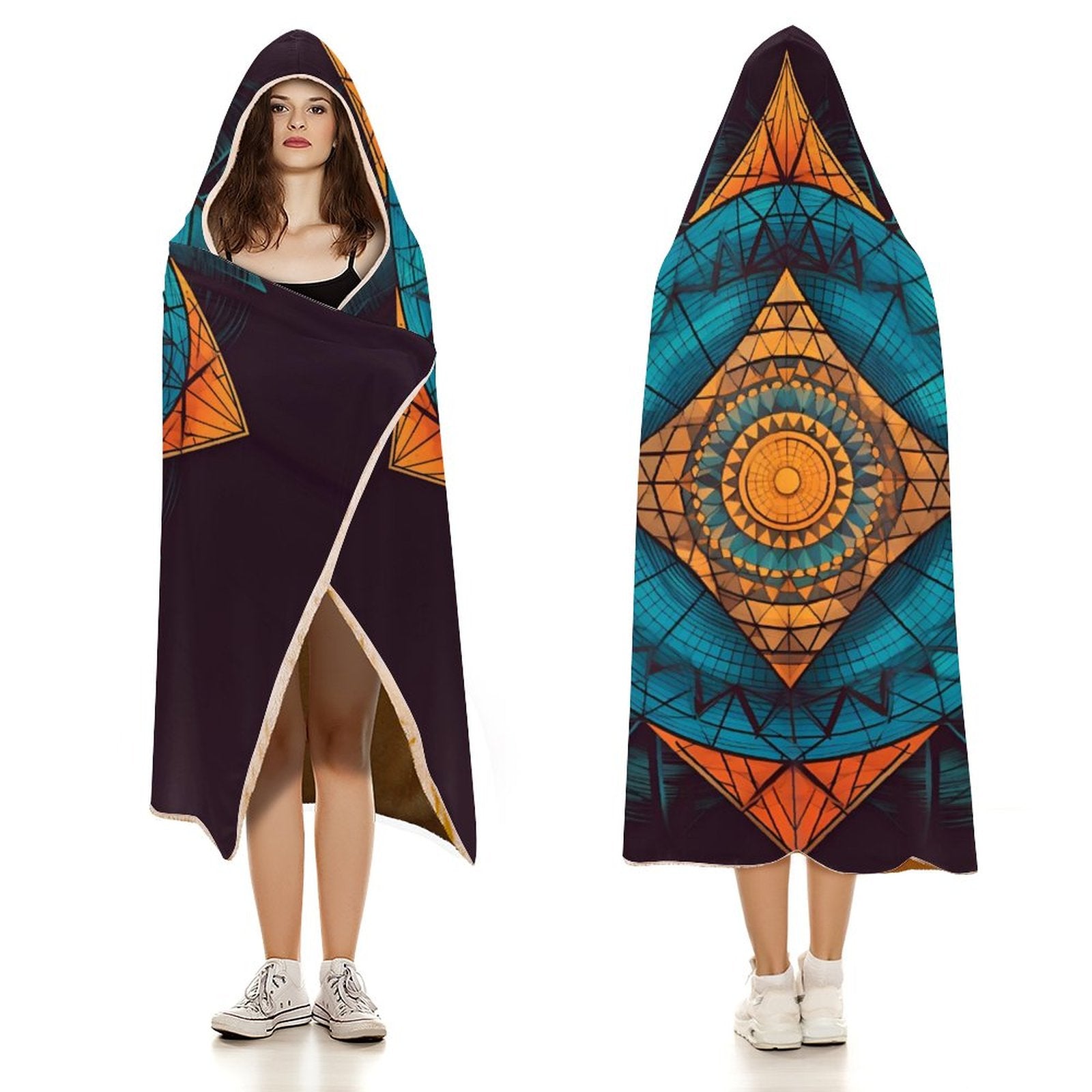 Manta con capucha geométrica