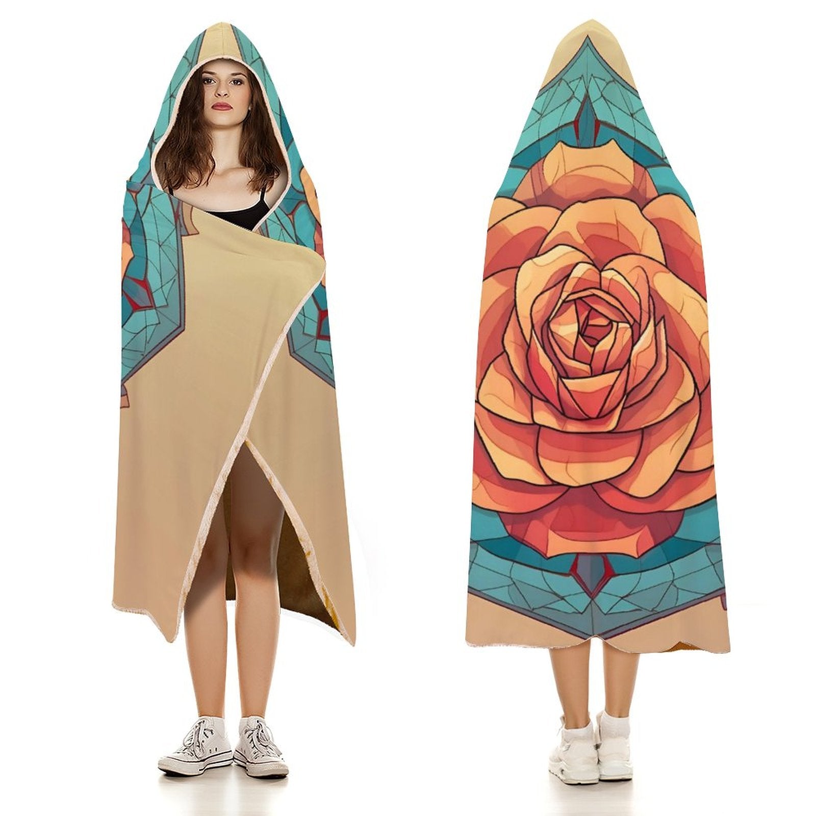 Manta con capucha de rosas