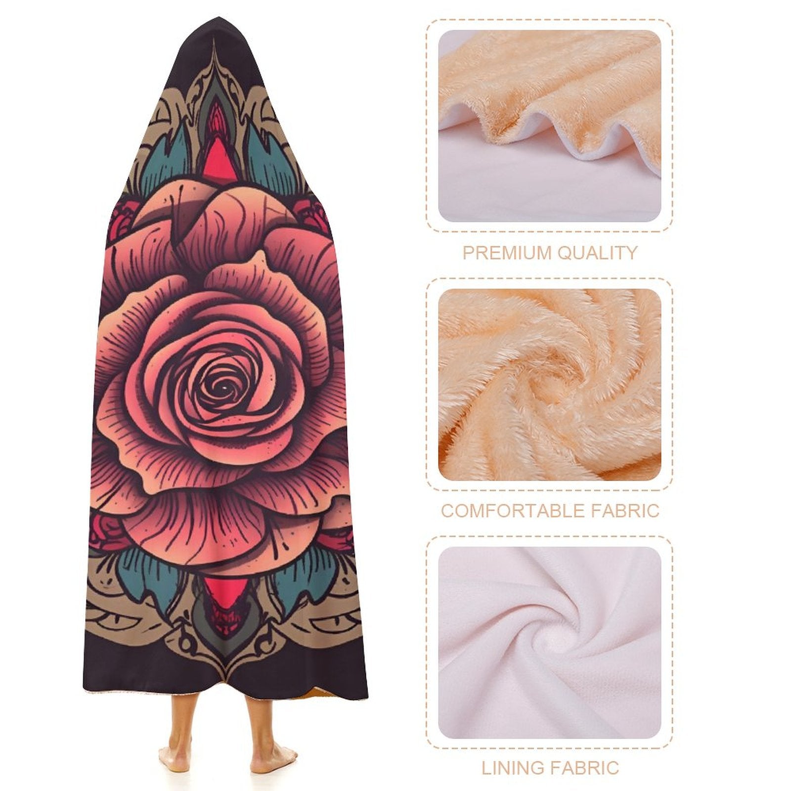 Manta con capucha de rosas