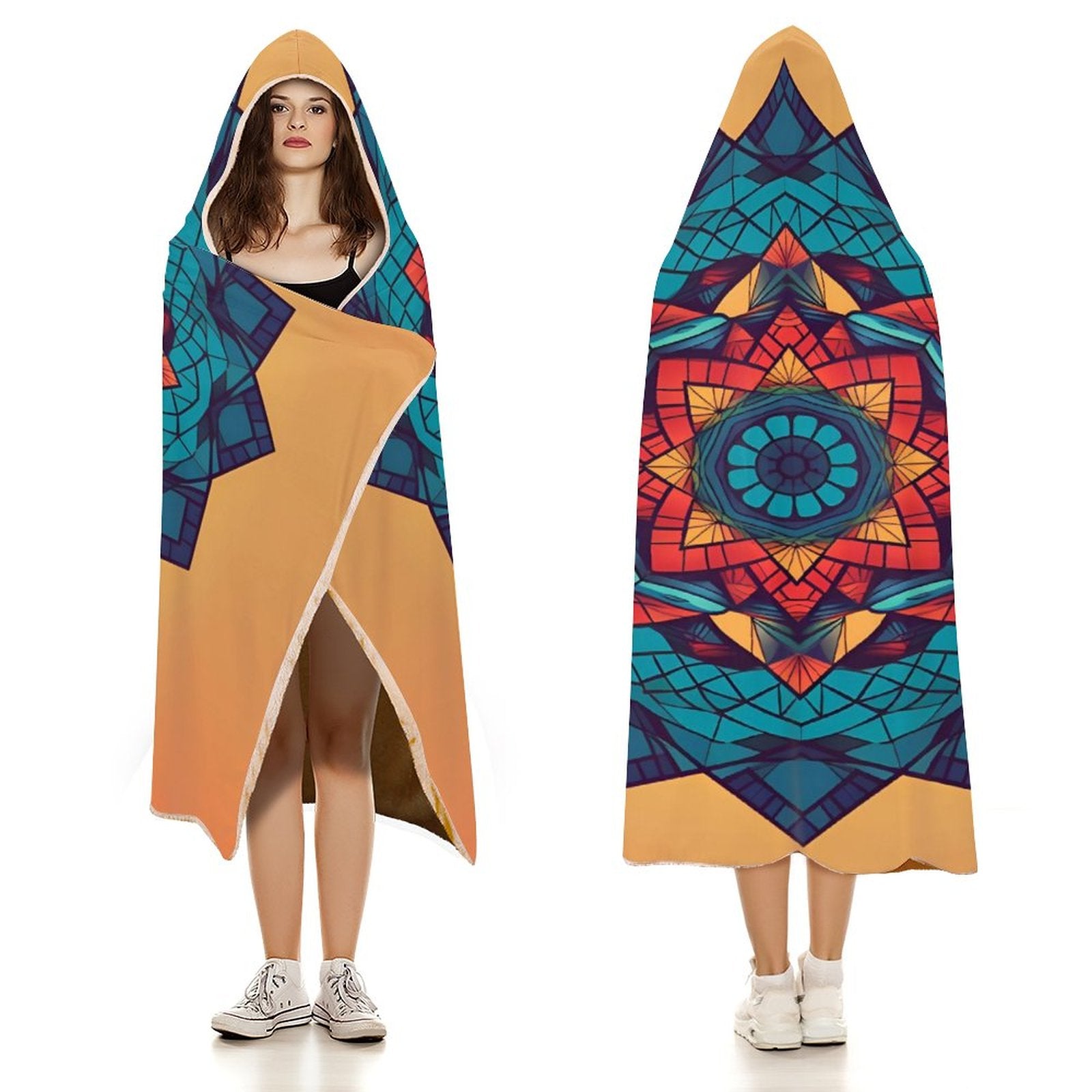 Manta con capucha geométrica