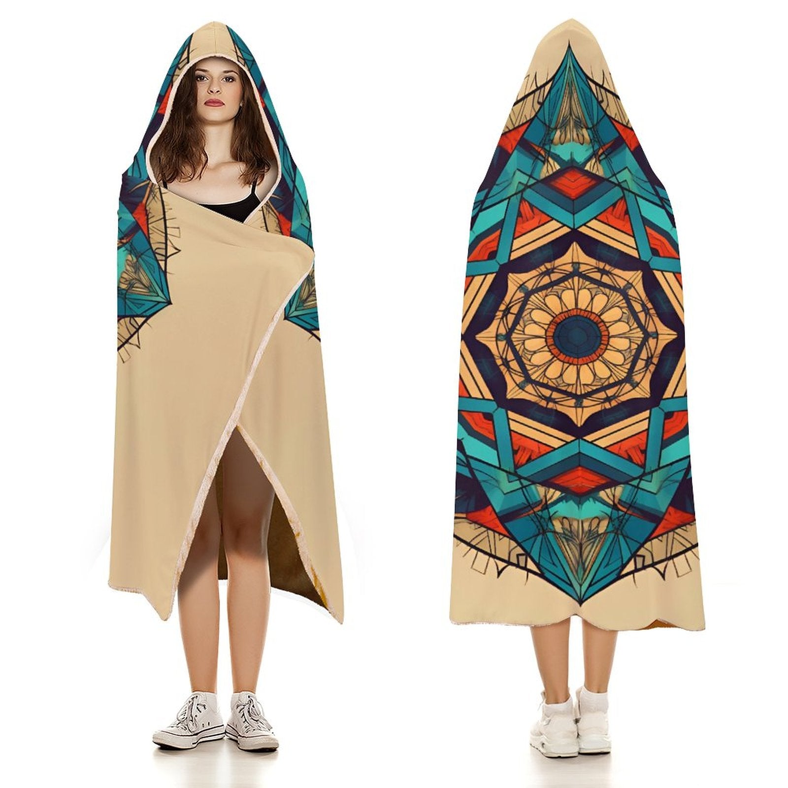 Manta con capucha geométrica