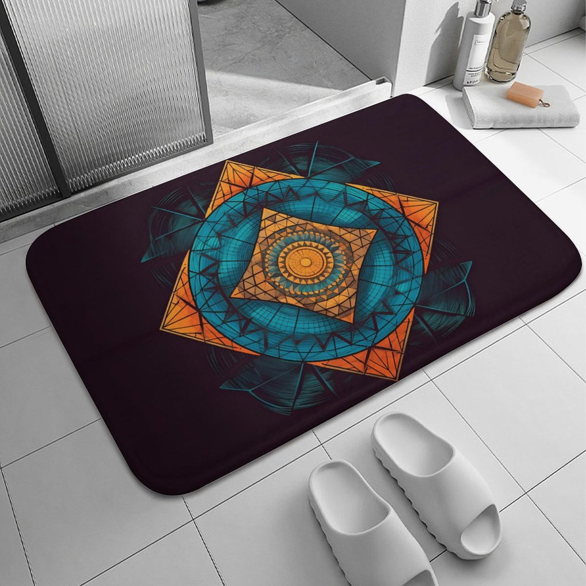 Geometric Coral Velvet Rug